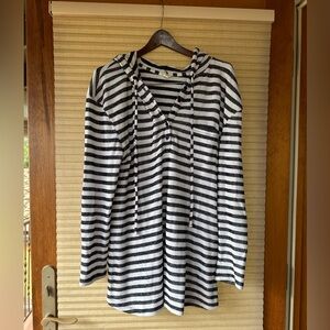 Caslon Stripe Hooded Tunic Sweater L